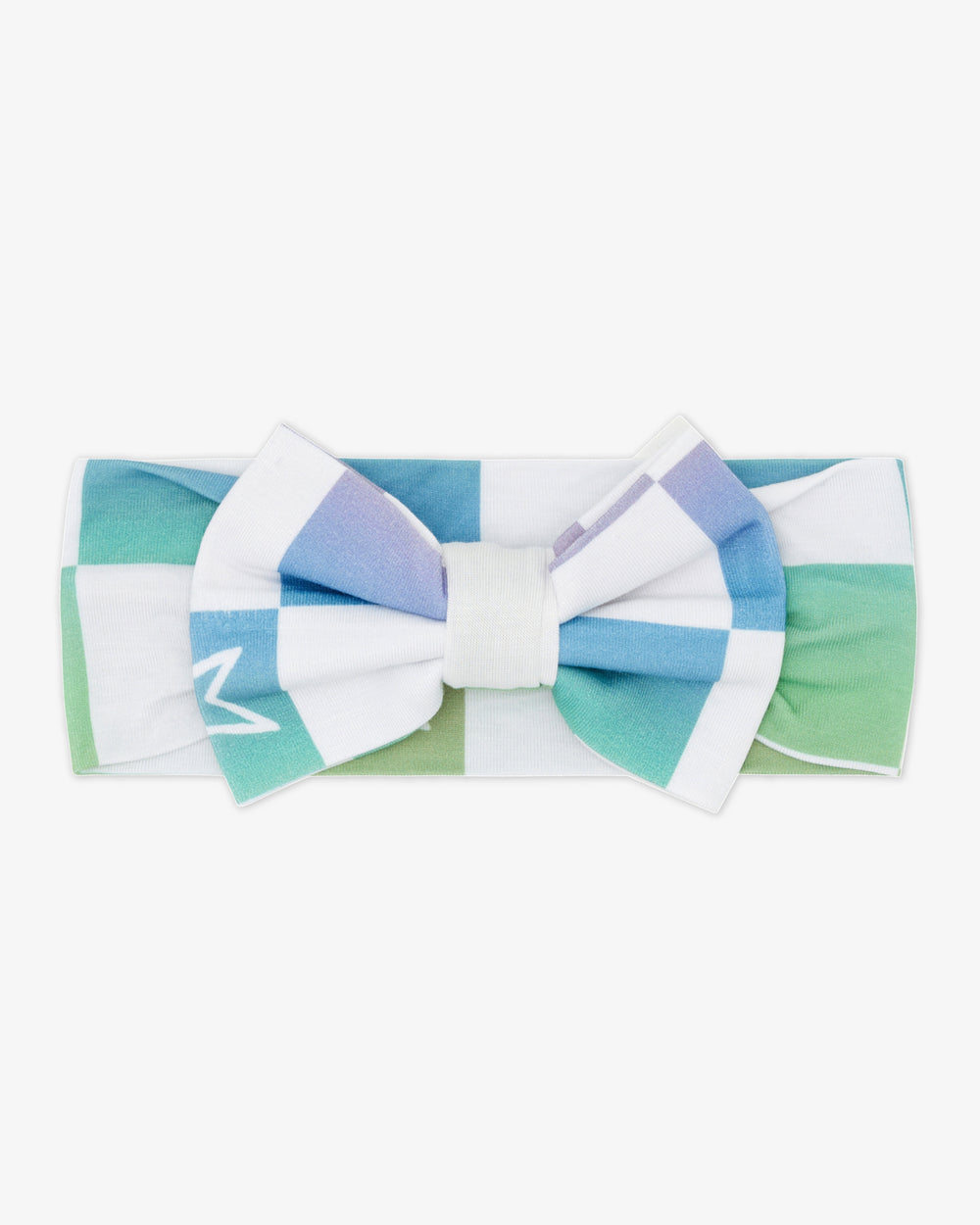 Flat lay of the Ombre Cheery Checks Luxe Bow Headband