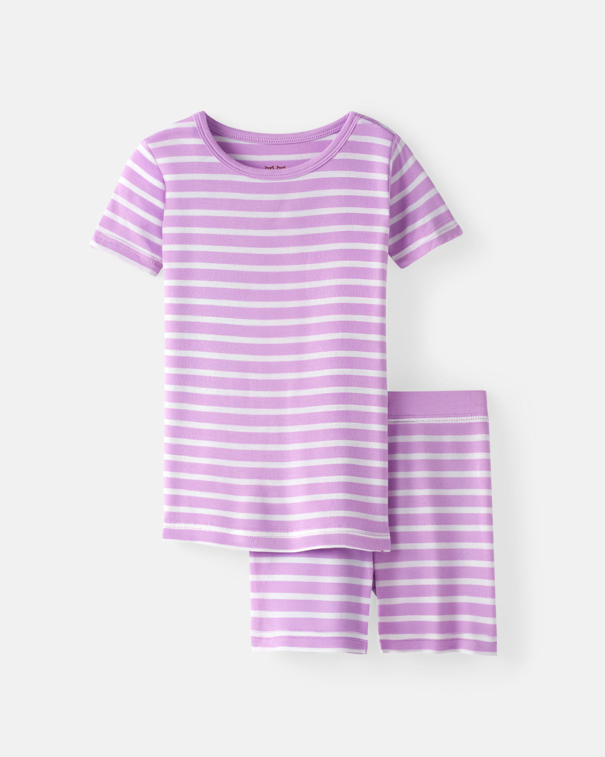 Flat lay of the Sweet Orchid Stripe Two-Piece Short Sleeve & Shorts Pajama Set