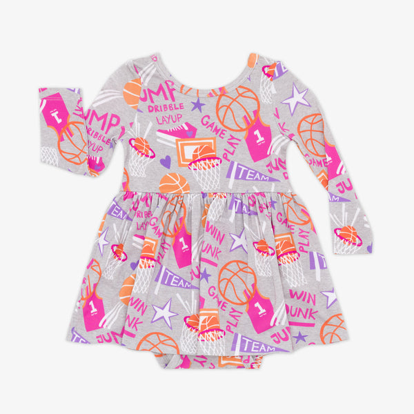 Flat lay of the Pink Slam Dunk Skater Dress with Bodysuit