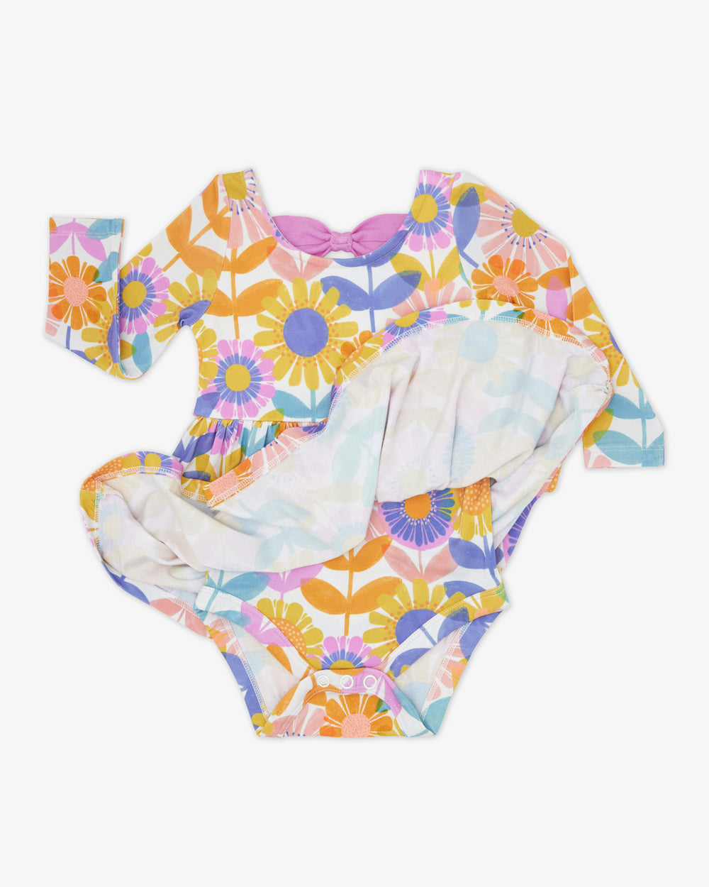 Flat lay of the Petal Power Bow Back Skater Dress with Bodysuit showing the full bodysuit