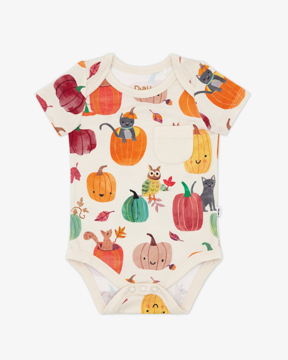 Flat lay of the Pumpkin Pals Pocket Bodysuit