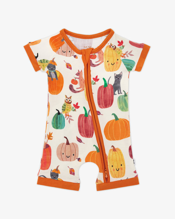 Flat lay of the Pumpkin Pals Shorty Zippy