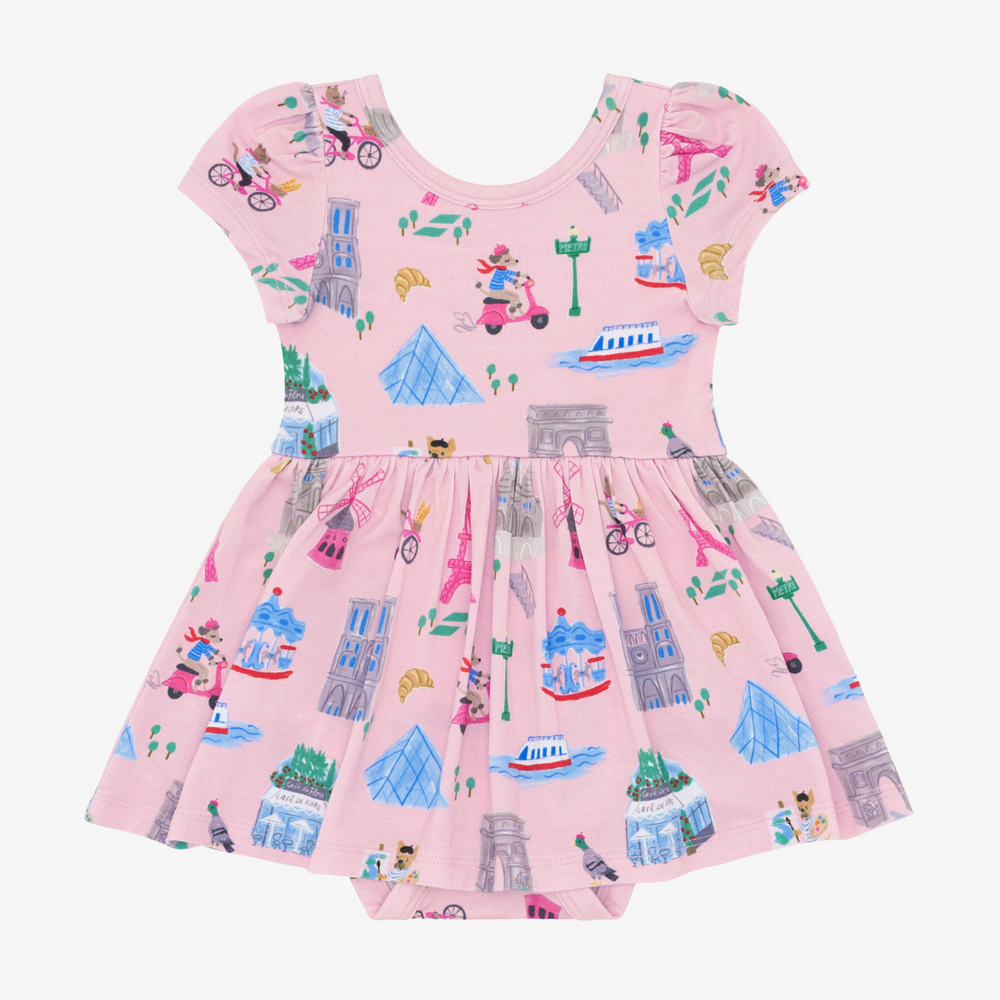 Flat lay image of the Pink Weekend in Paris Skater Dress with Bodysuit