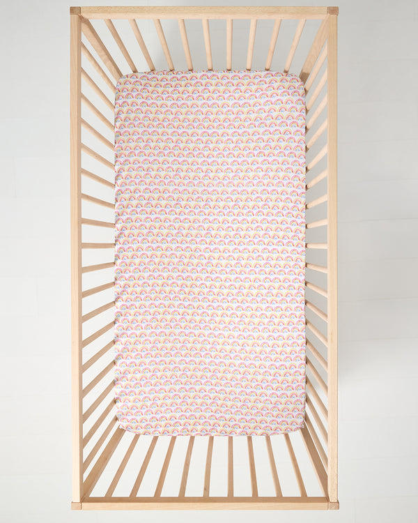 Aerial view of the Pastel Rainbows Fitted Crib Sheet