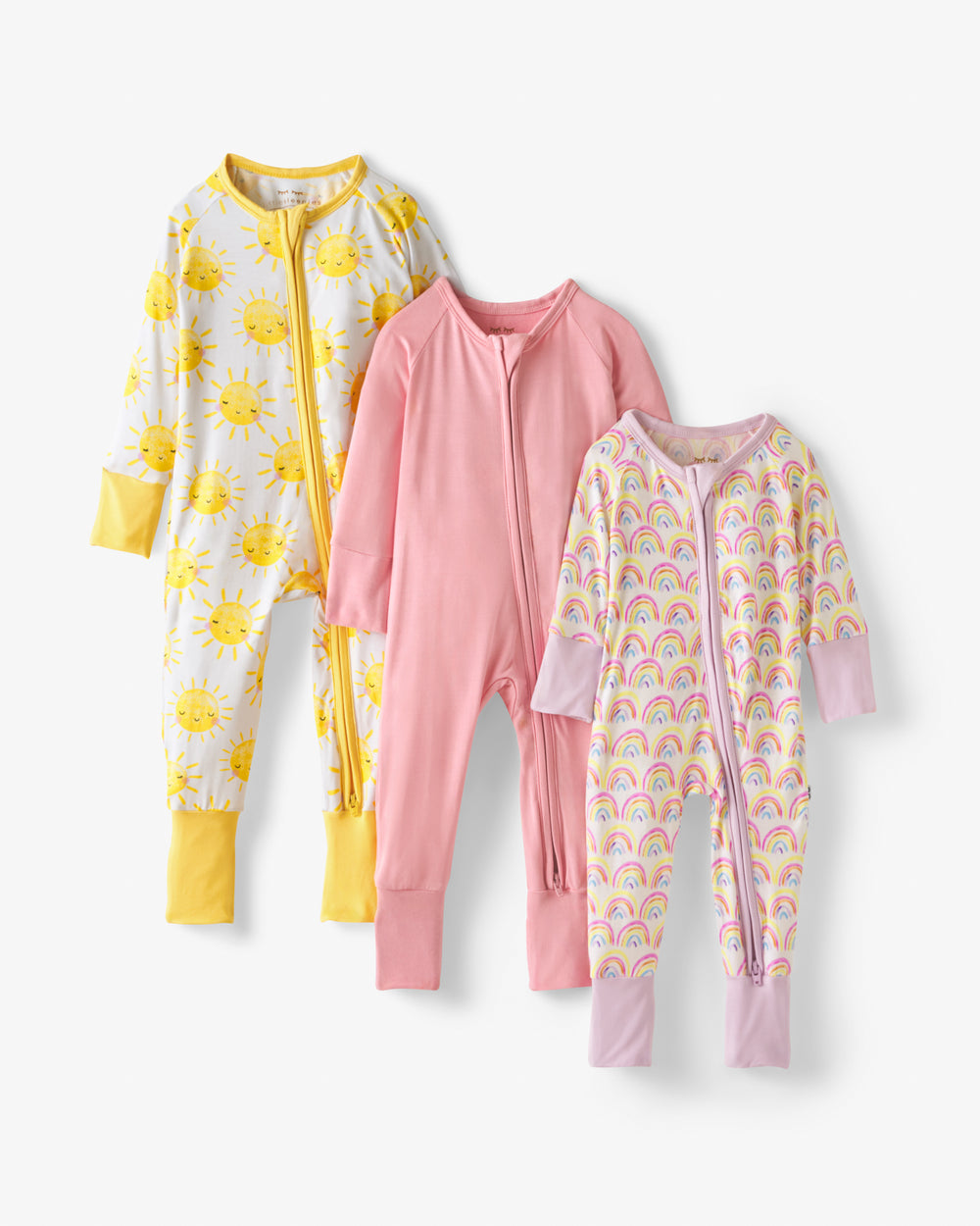 Flat lay of the Pastel Rainbows, Bubblegum & Sunshine Zippys