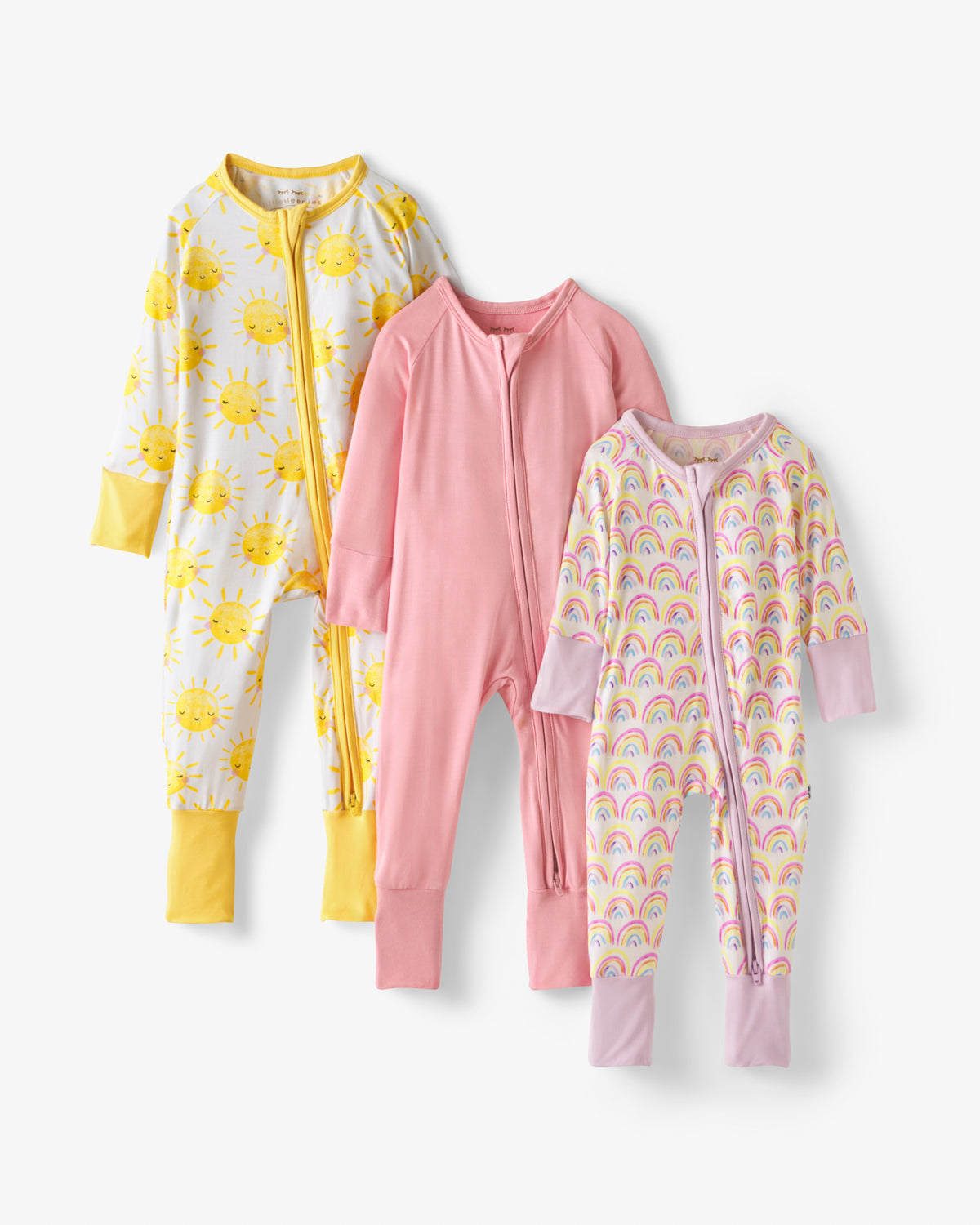 Flat lay of the Pastel Rainbows, Bubblegum & Sunshine Zippys