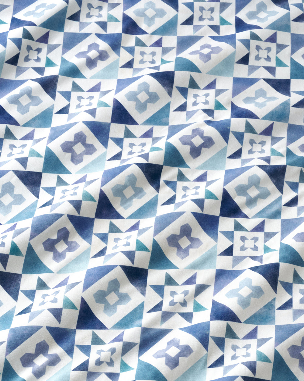 Close up of the Patchwork Indigo fabric