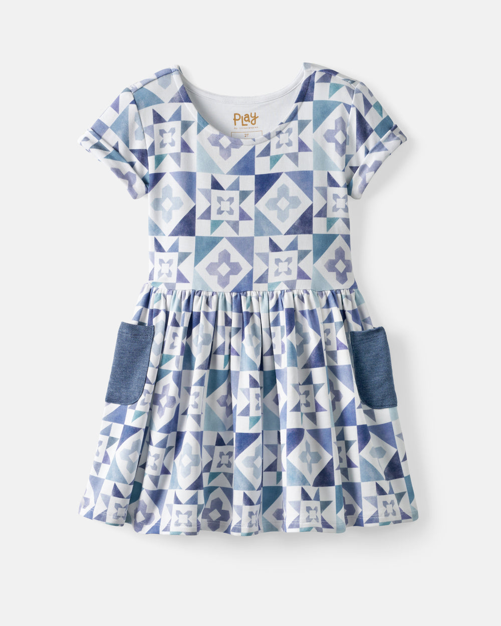 Flat lay of the Patchwork Indigo Patch Pocket Dress