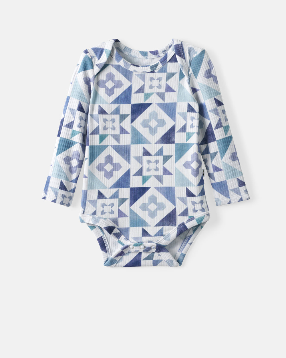 Flat lay of the Patchwork Indigo Ribbed Bodysuit