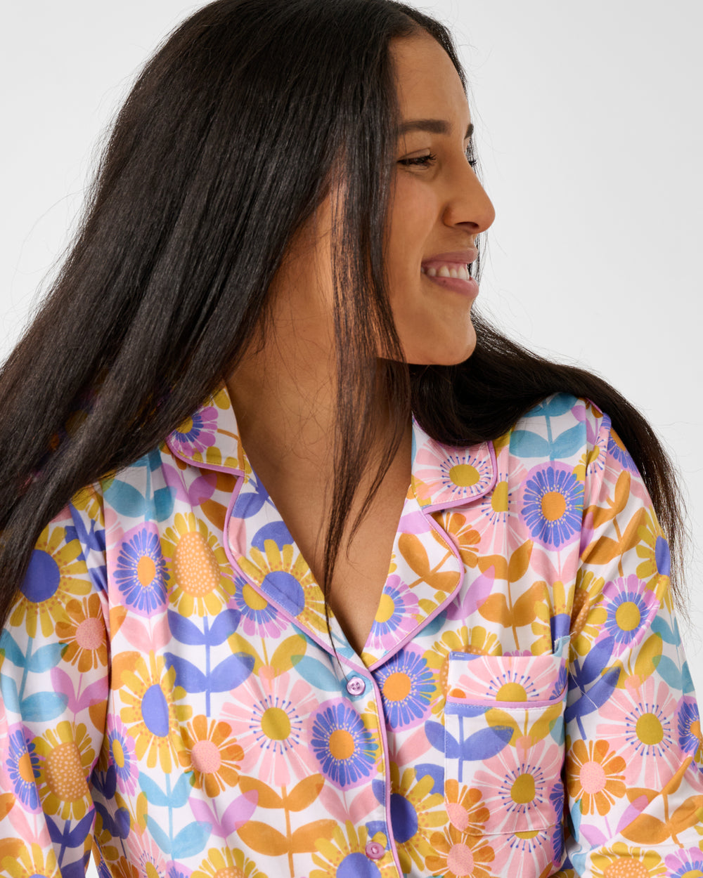 Close up of the collar detail on the Petal Power Women's Long Sleeve Pajama Set