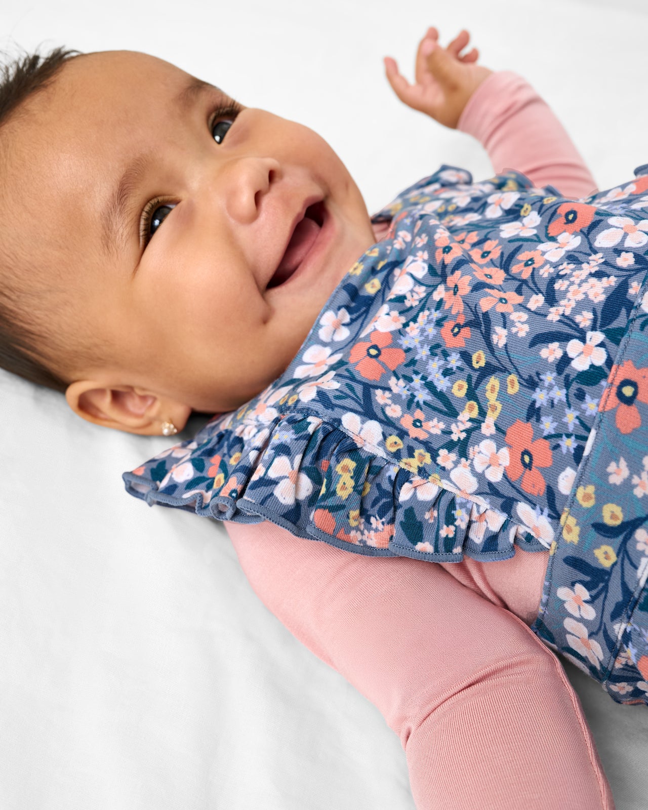 Close up of the ruffle detail on the Petite Petals Ruffle Overall