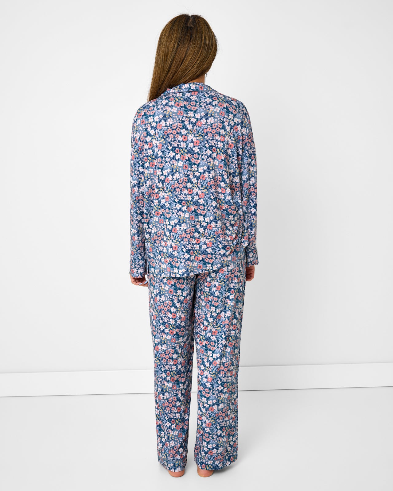Back view of woman wearing the Petite Petals Women's Long Sleeve Pajama Set