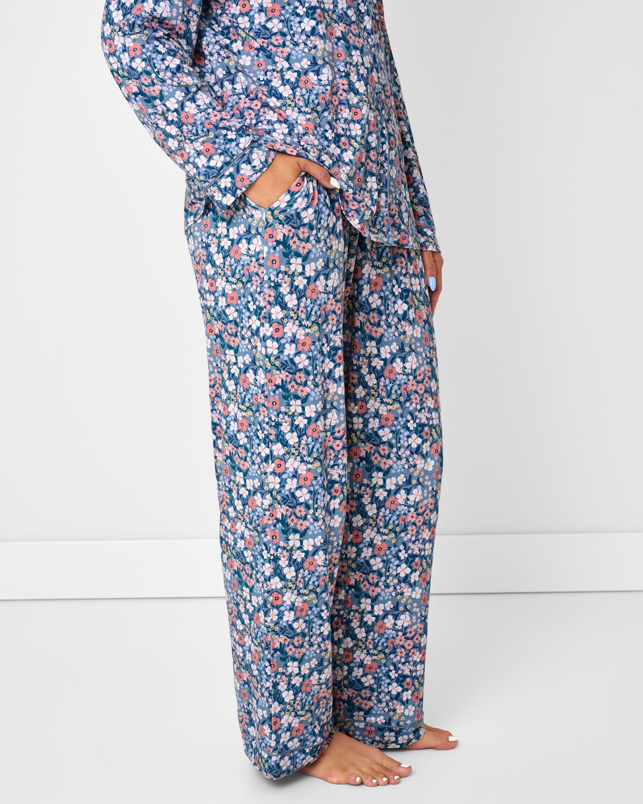 Close up of the pants in the Petite Petals Women's Long Sleeve Pajama Set
