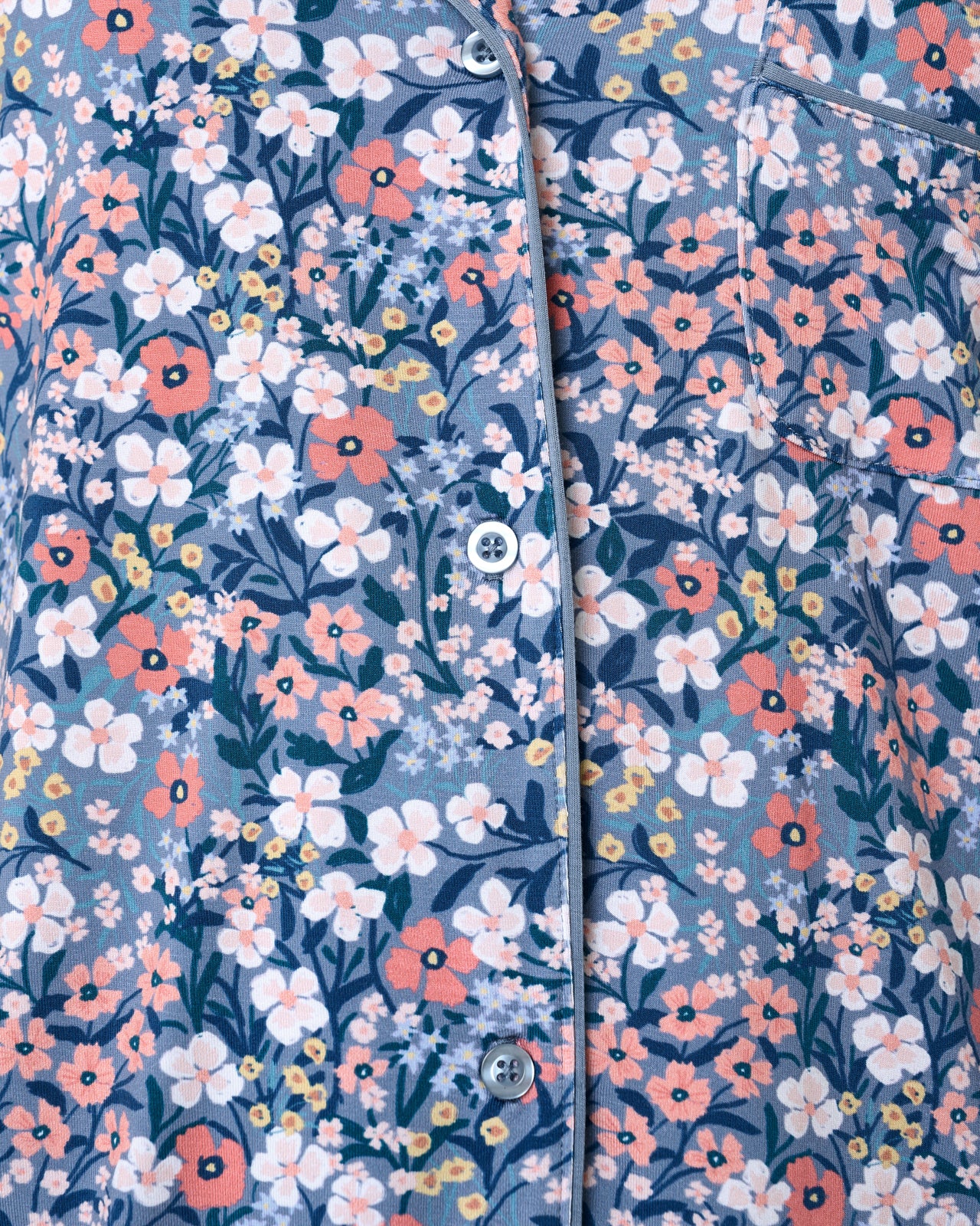 Close up of the button details on the Petite Petals Women's Long Sleeve Pajama Set