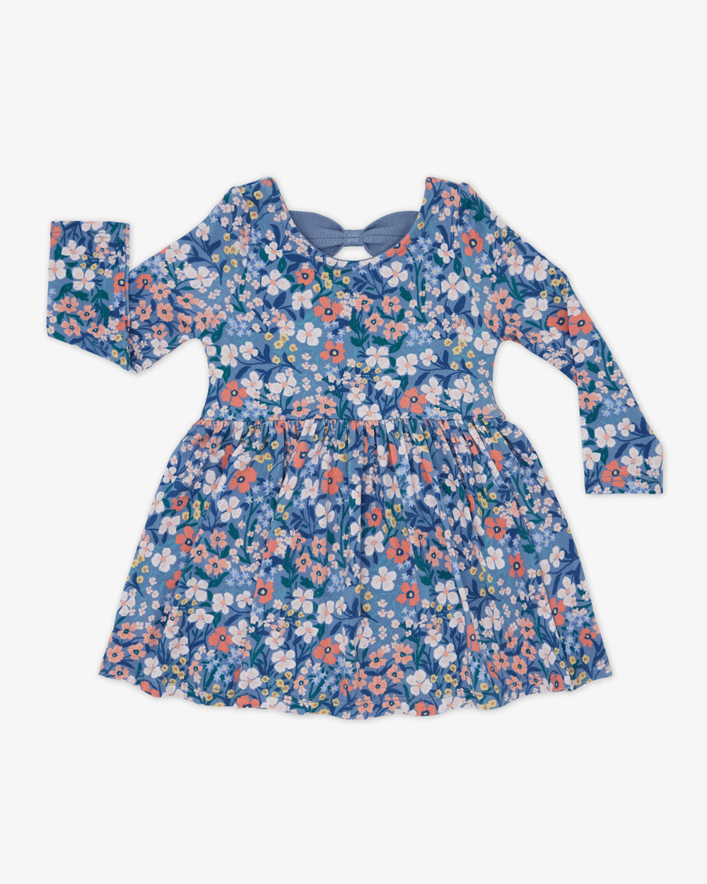 Flat lay of the Petite Petals Bow Back Skater Dress with Bodysuit