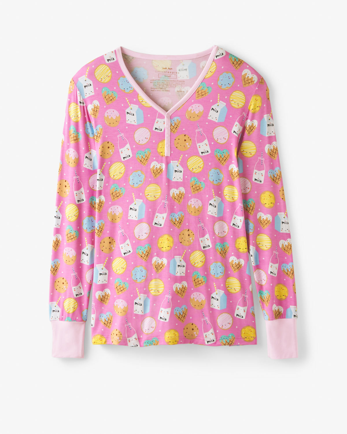 Flat lay of the Pink Cookies & Milk Women's Pajama Top