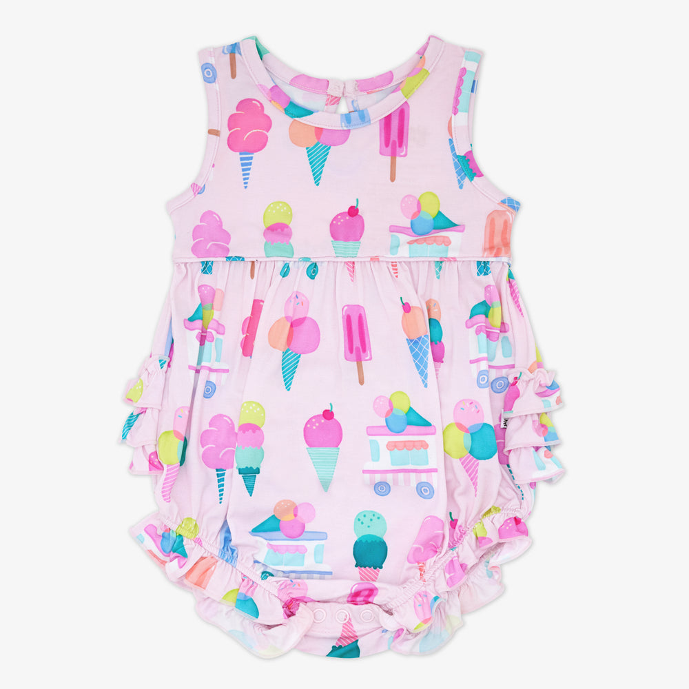 Flat lay of the Pink Sweet Scoops Bubble Romper