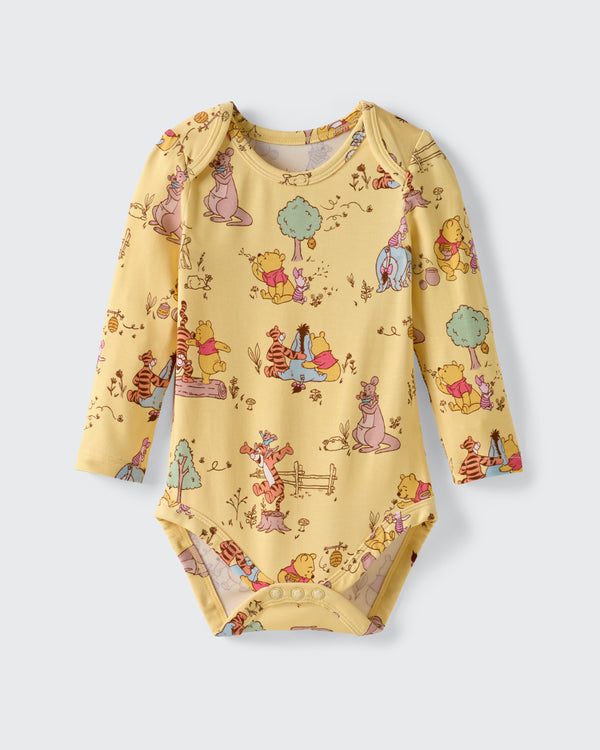 Flat lay of the Disney Playtime With Pooh Bodysuit