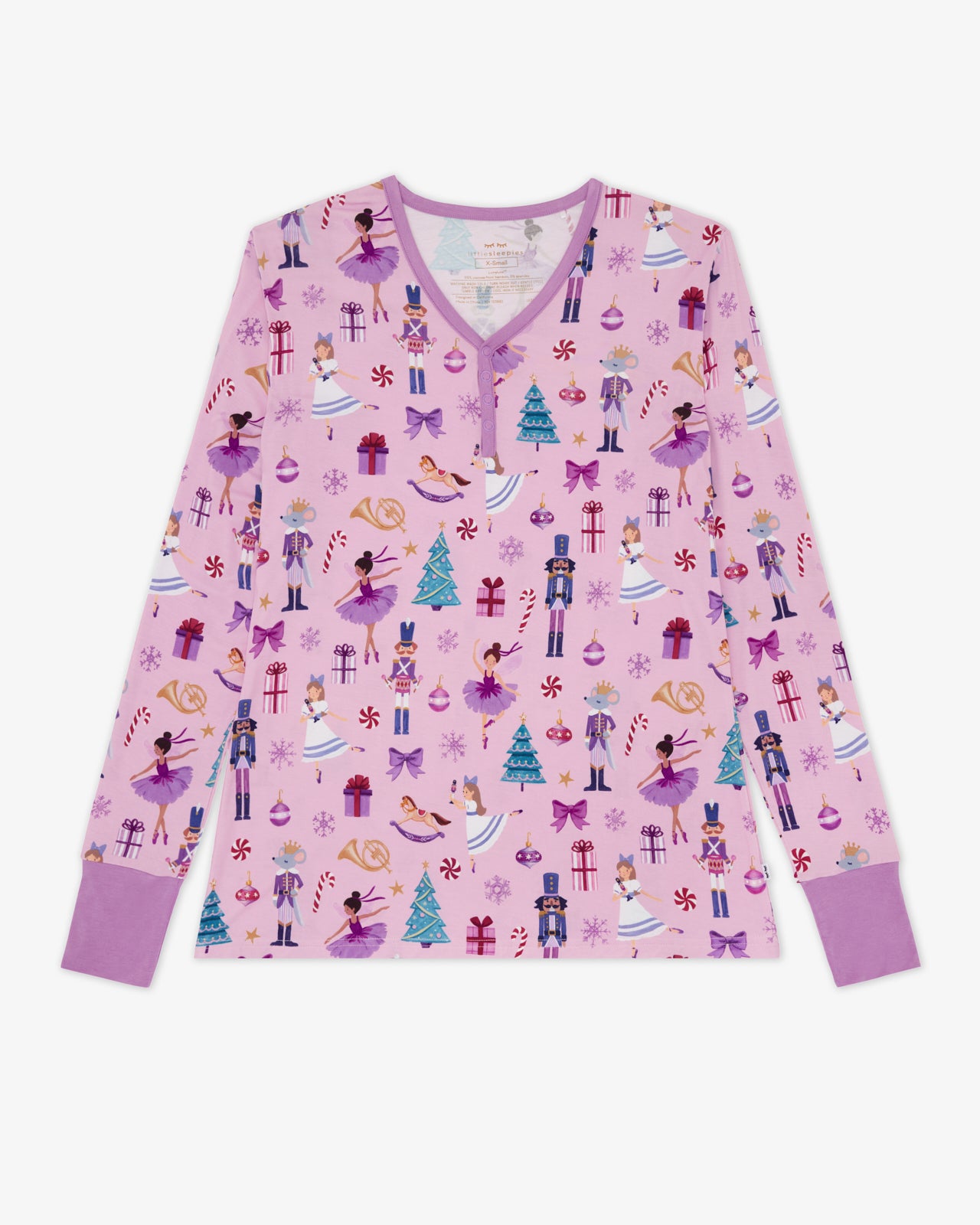Flat lay of the Nutcracker Ballet Women's Long Sleeve Pajama Top