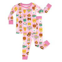 Flat lay image of a Pink Party Pals two piece pj set