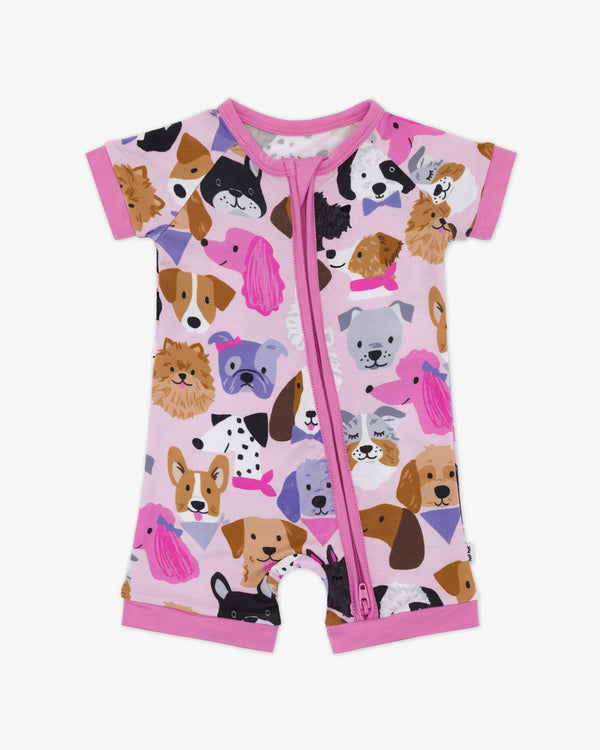 Flat lay of the Pink Puppy Parade Shorty Zippy