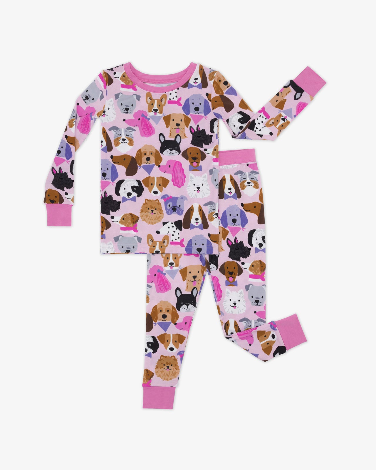 Flat lay wearing the Pink Puppy Parade Two-Piece Pajama Set