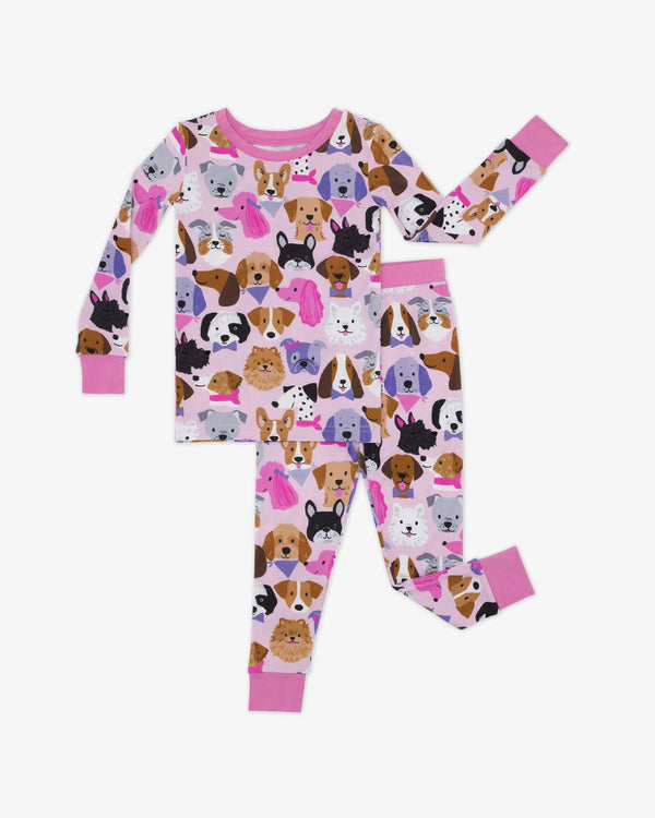 Flat lay wearing the Pink Puppy Parade Two-Piece Pajama Set