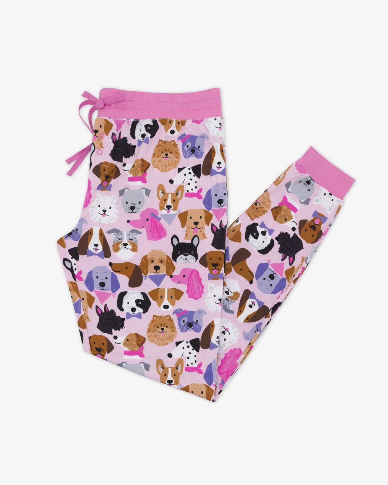 Flat lay of the Pink Puppy Parade Women's Pajama Pants