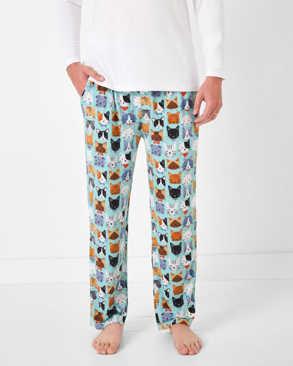 Front view of man wearing the Purrfect Pals Men's Pajama Pants