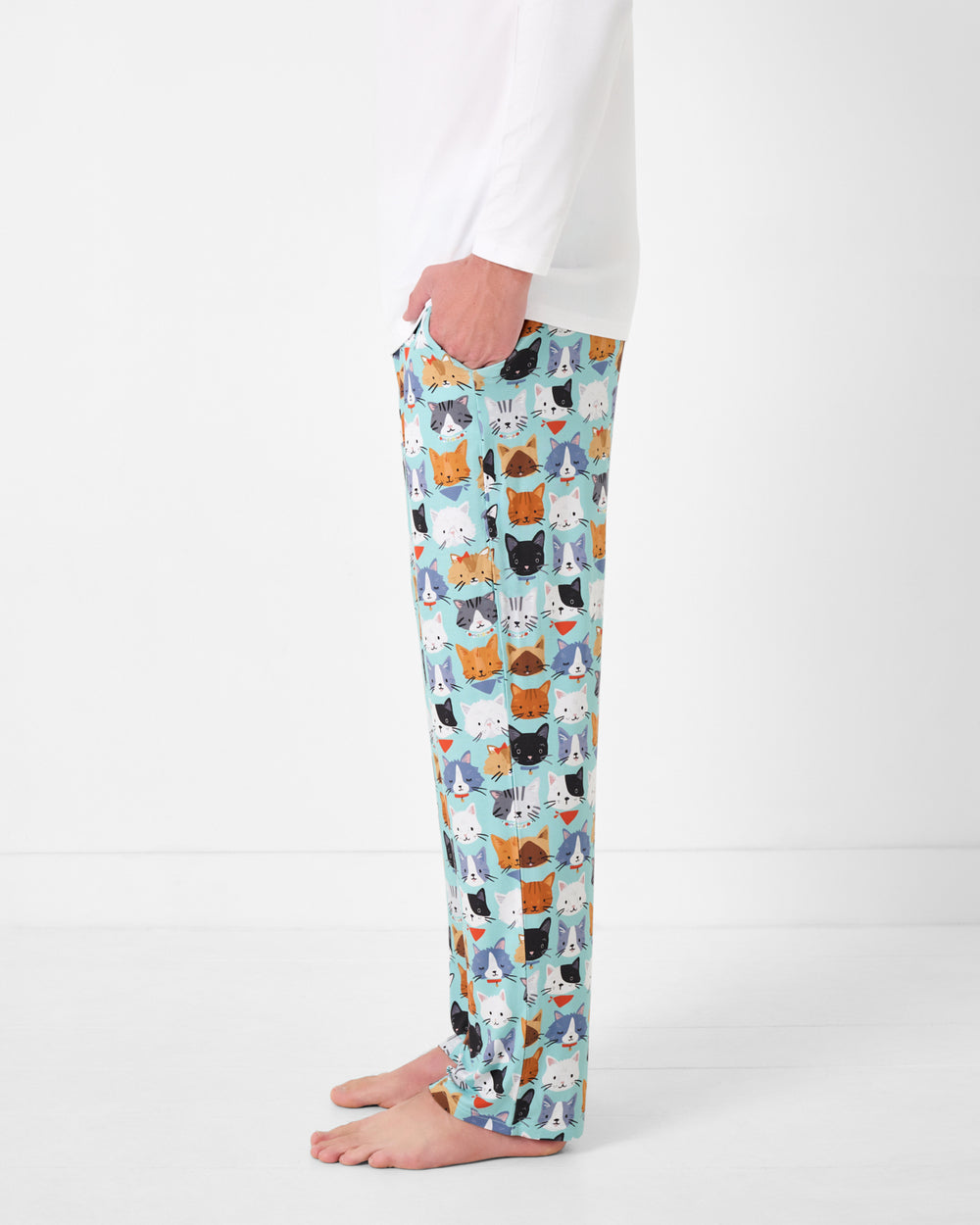 Side view of man wearing the Purrfect Pals Men's Pajama Pants