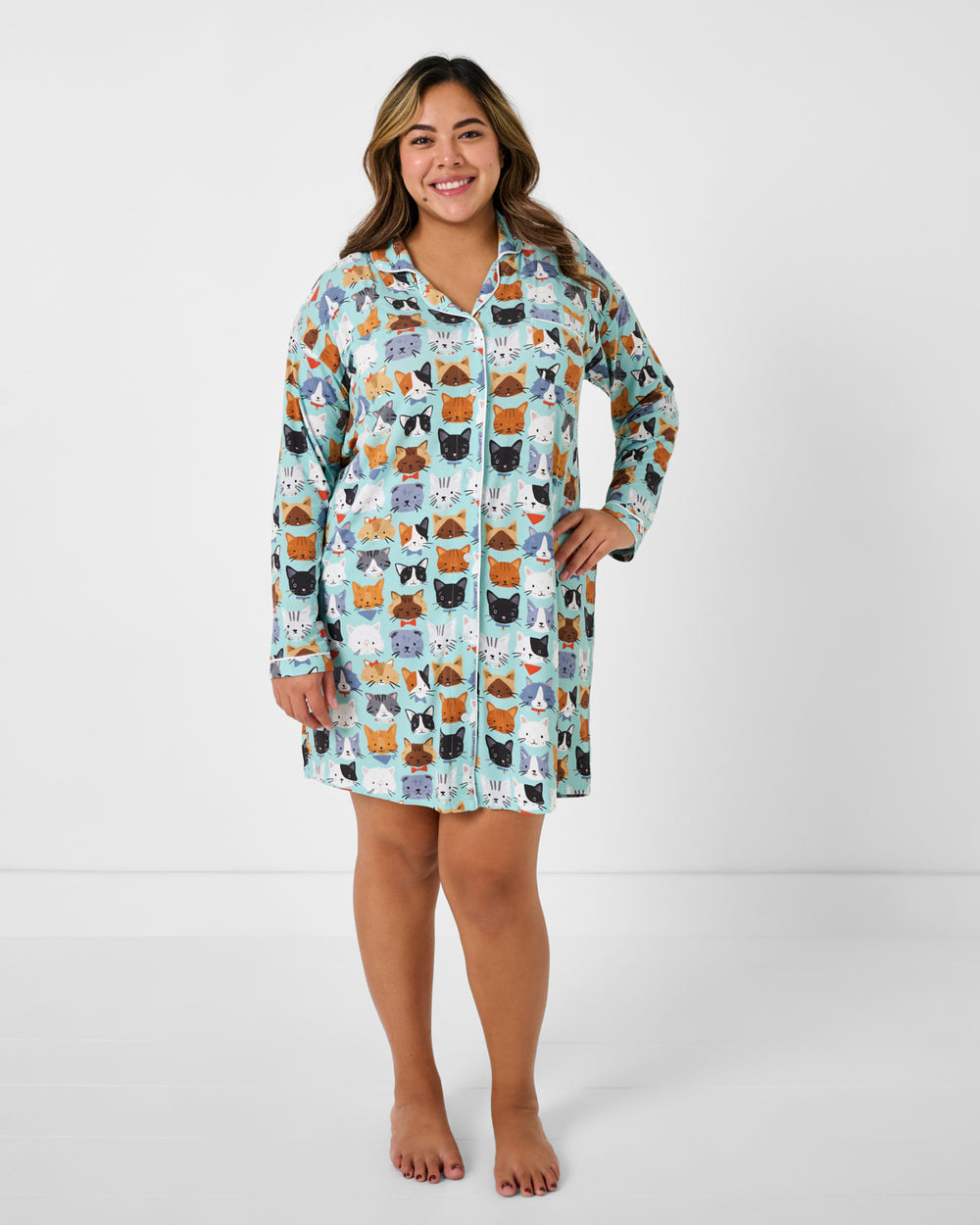 Woman wearing the Purrfect Pals Women's Sleep Shirt
