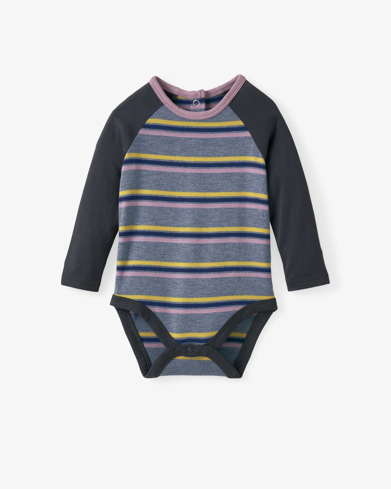 Flat lay of the Ollie Stripe Raglan Bodysuit