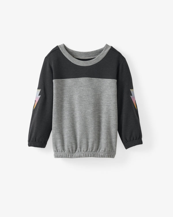 Flat lay of the Rad Bolts Cinched Panel Crewneck