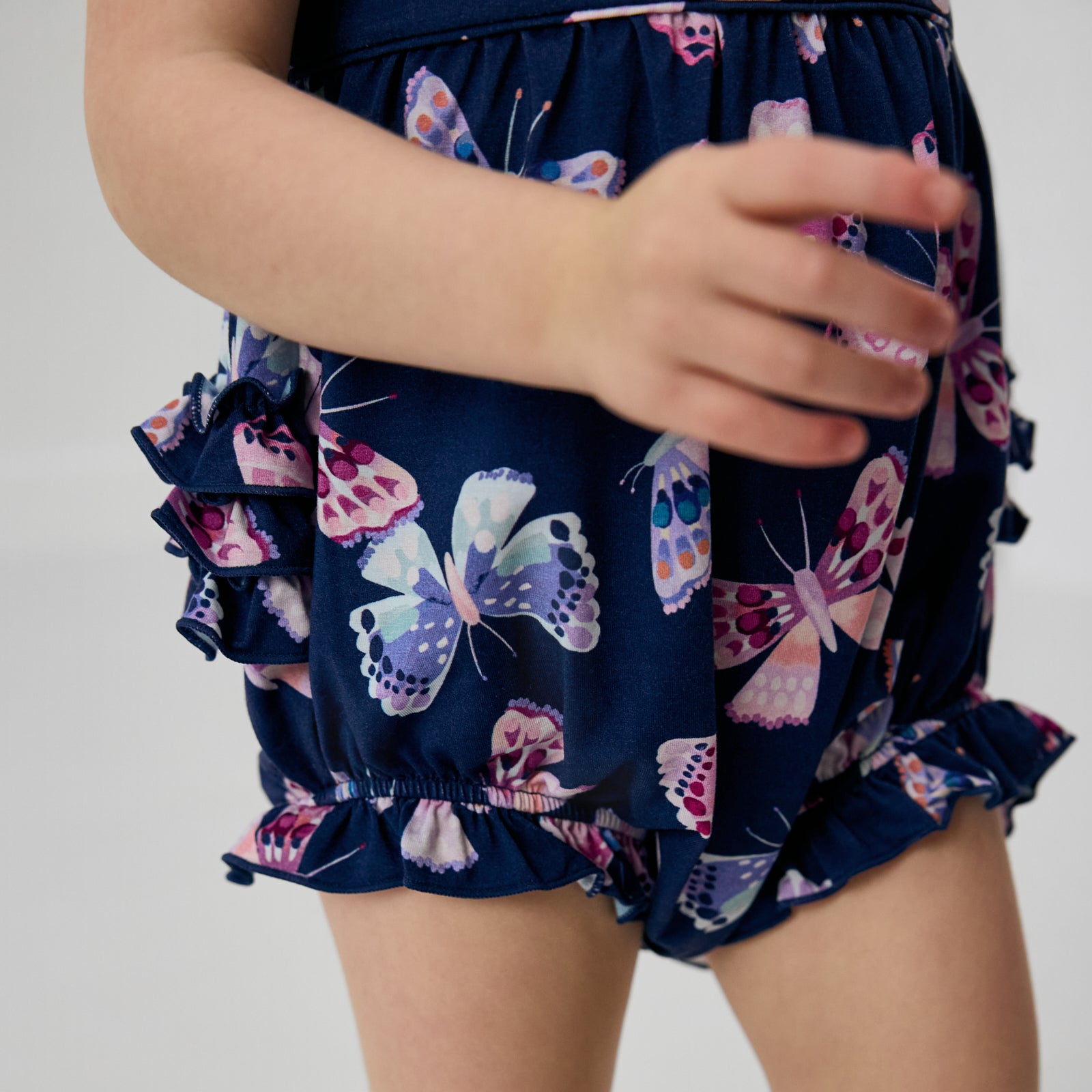 Close up of the ruffle detail on the Royal Butterflies Bubble Romper