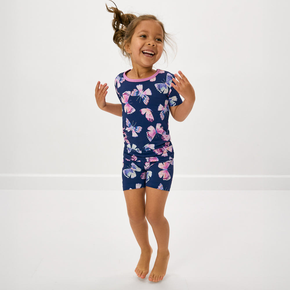 Royal Butterflies Two-Piece Short Sleeve & Shorts Pajama Set