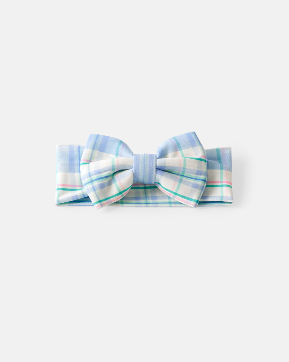 Flat lay of the Springtime Plaid Luxe Bow Headband