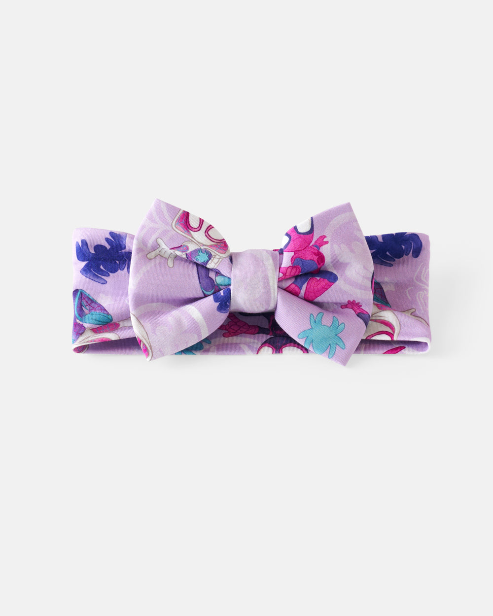 Flat lay of the Spidey & Friends Tiny Webs Luxe Bow Headband