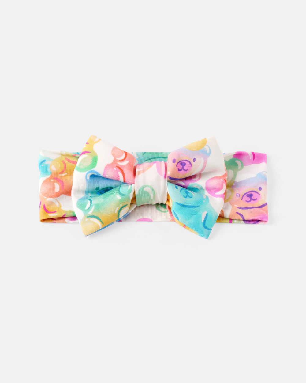 Flat lay of the Gummy Giggles Luxe Bow Headband