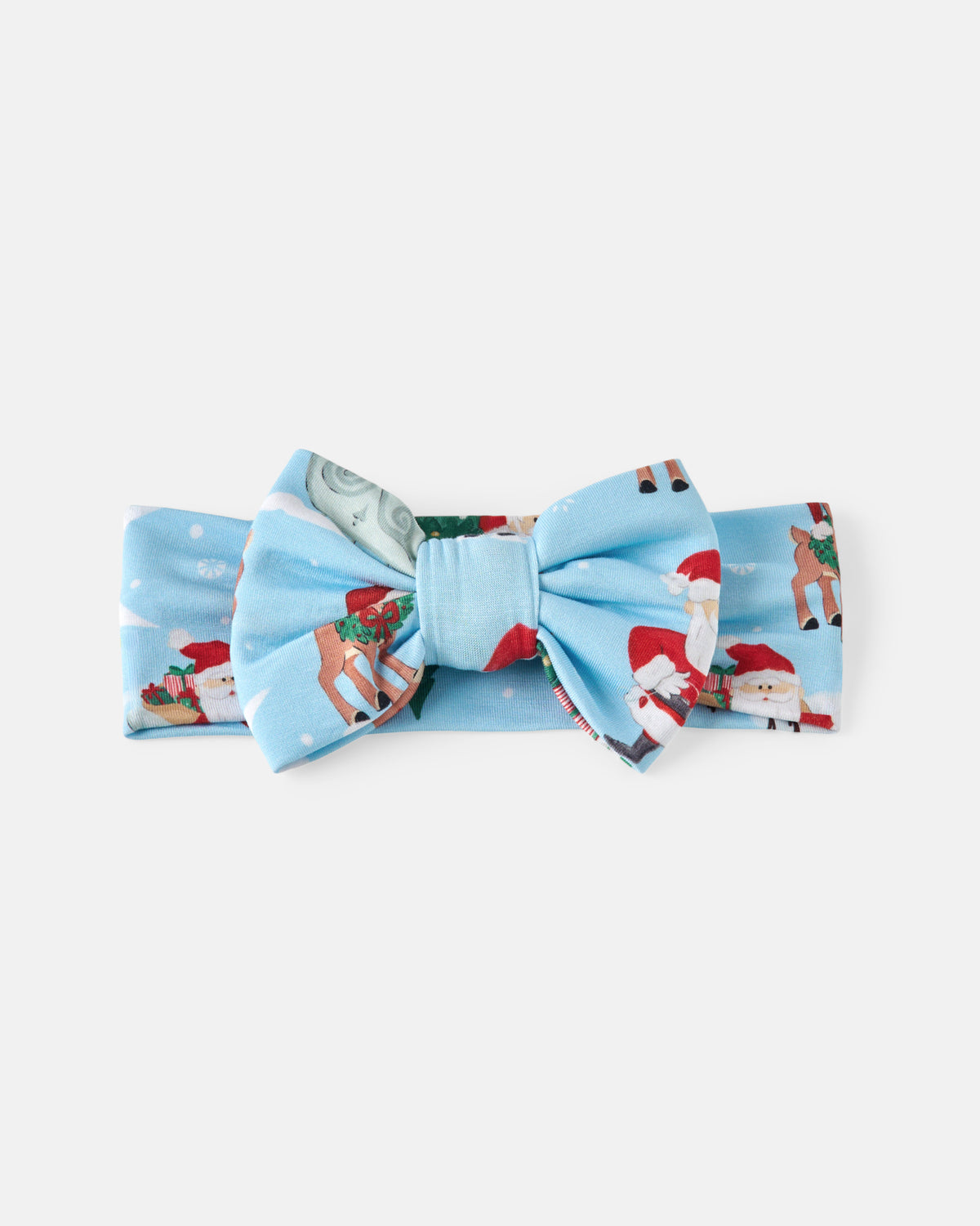 Flat lay of the Rudolph's Snowy Adventure Luxe Bow Headband
