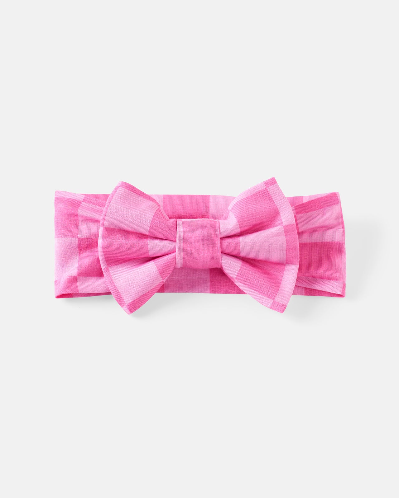 Flat lay of the Sweet Raspberry Checks Luxe Bow Headband