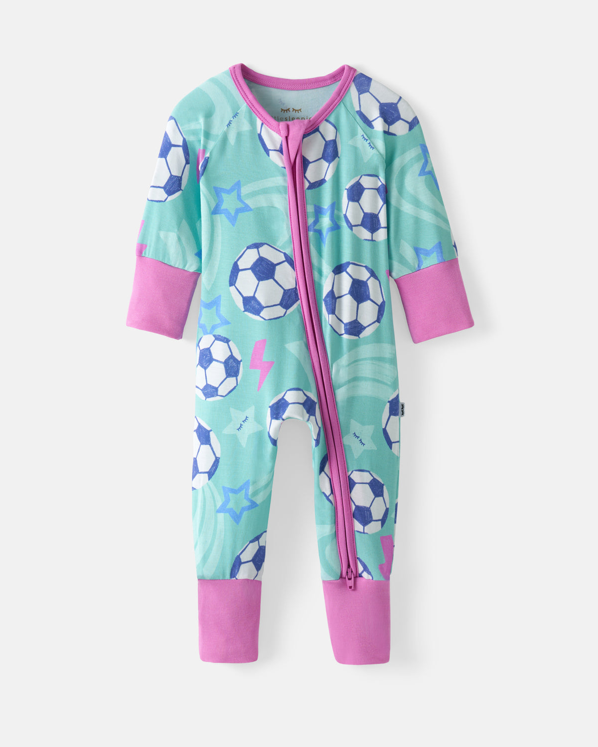 Flat lay of the Aqua Soccer Stars Zippy