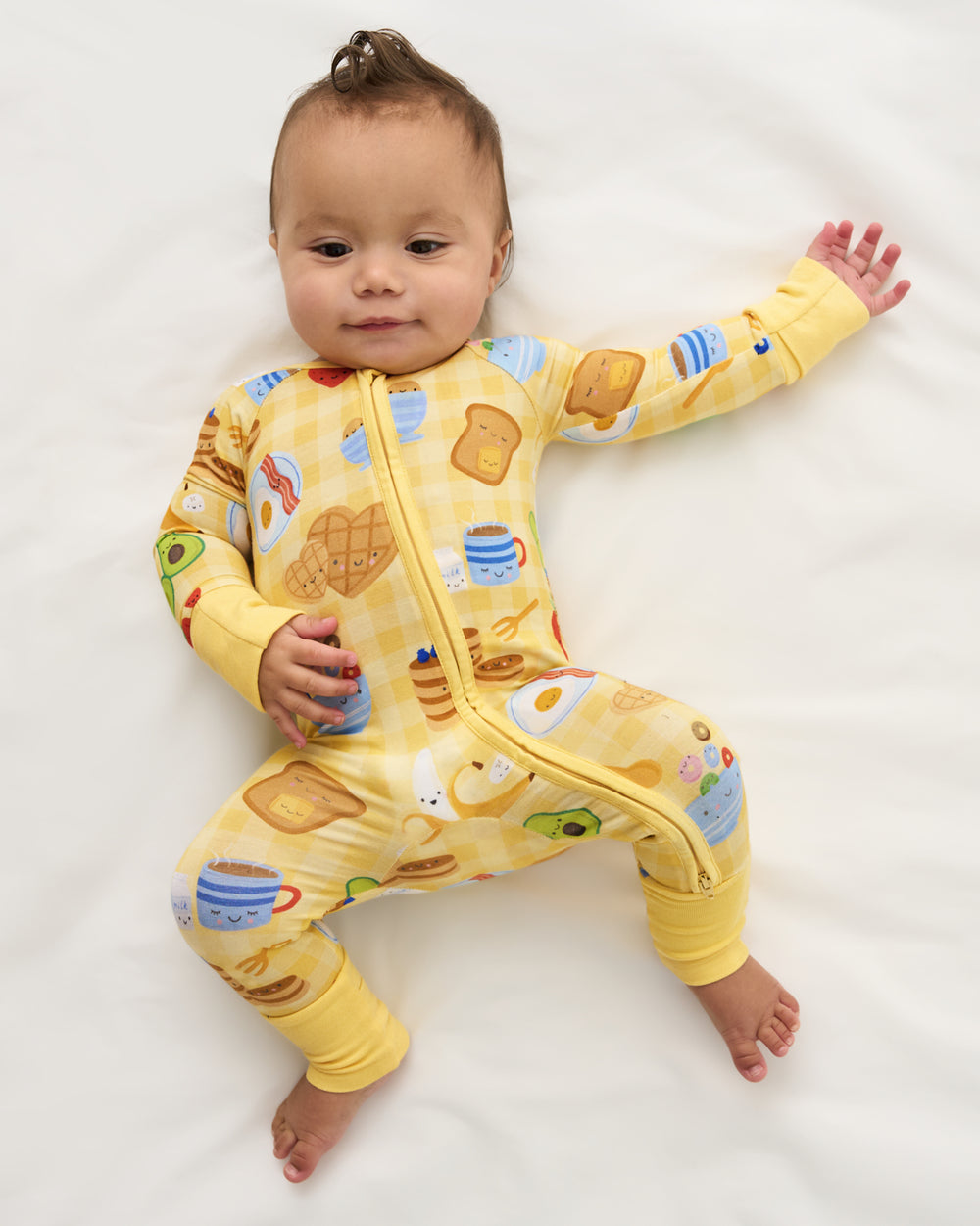 Aerial view of child wearing the Breakfast Bunch Zippy