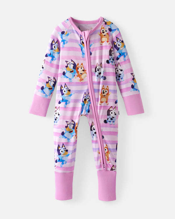 Flat lay of the Pink Bluey Dance All Day Zippy