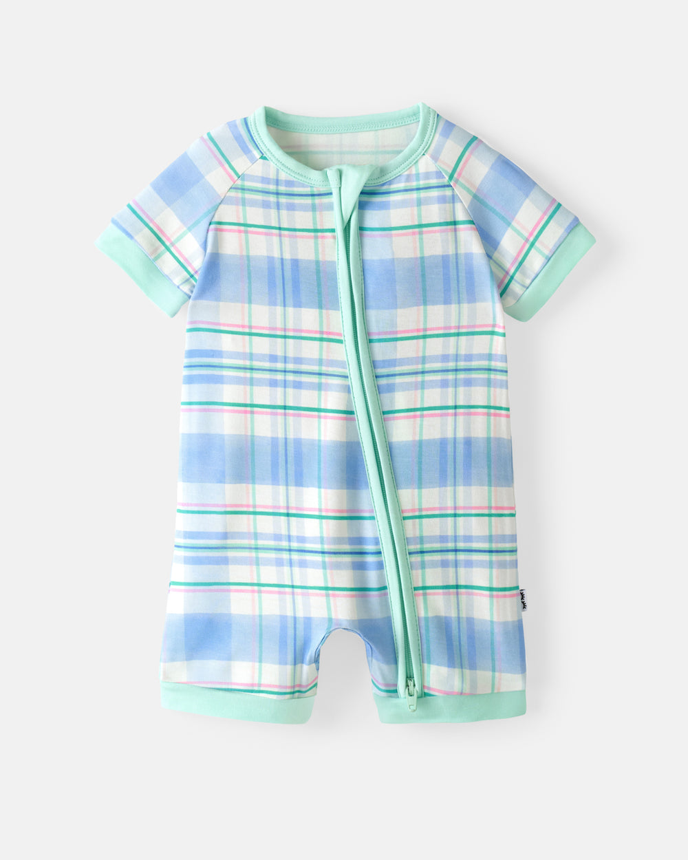 Flat lay of the Springtime Plaid Shorty Zippy