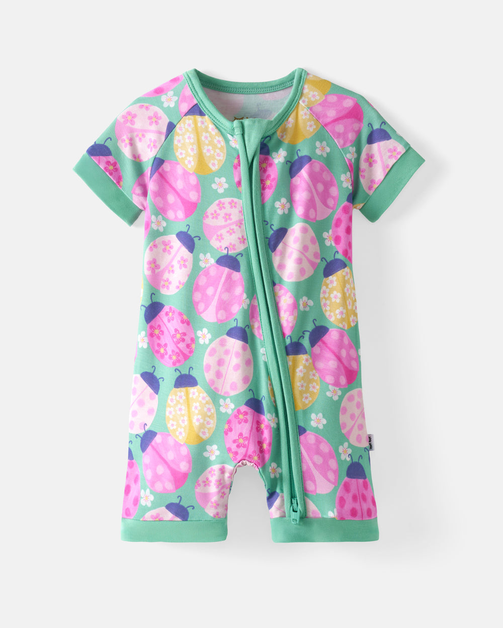 Flat lay of the Ladybug Meadow Shorty Zippy