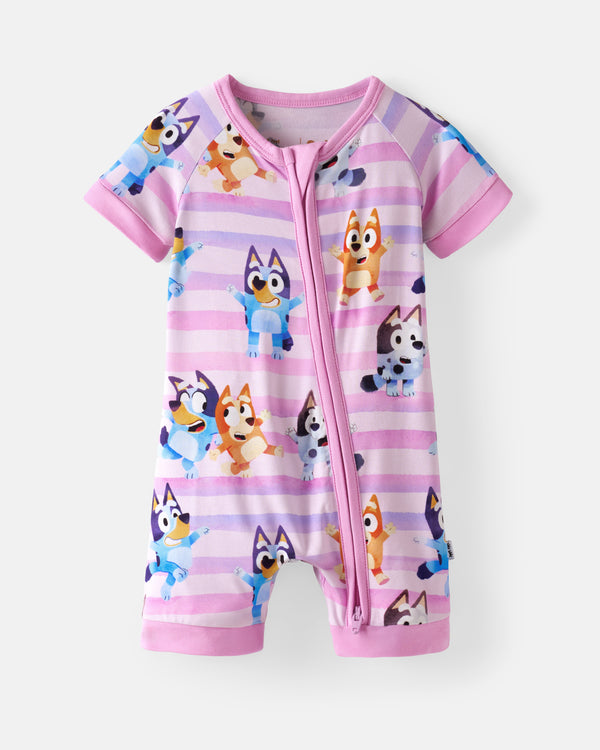 Flat lay of the Pink Bluey Dance All Day Shorty Zippy