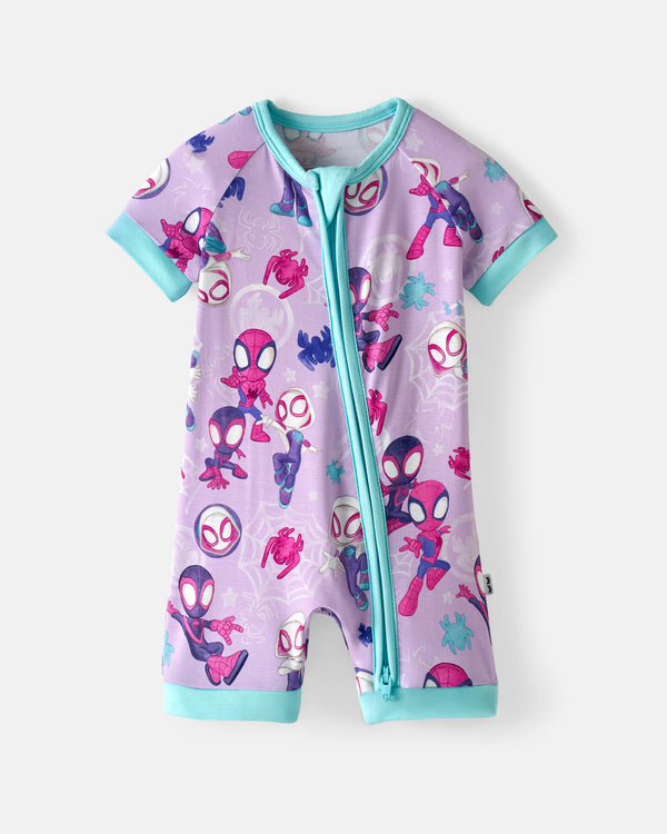 Flat lay of the Spidey & Friends Tiny Webs Shorty Zippy