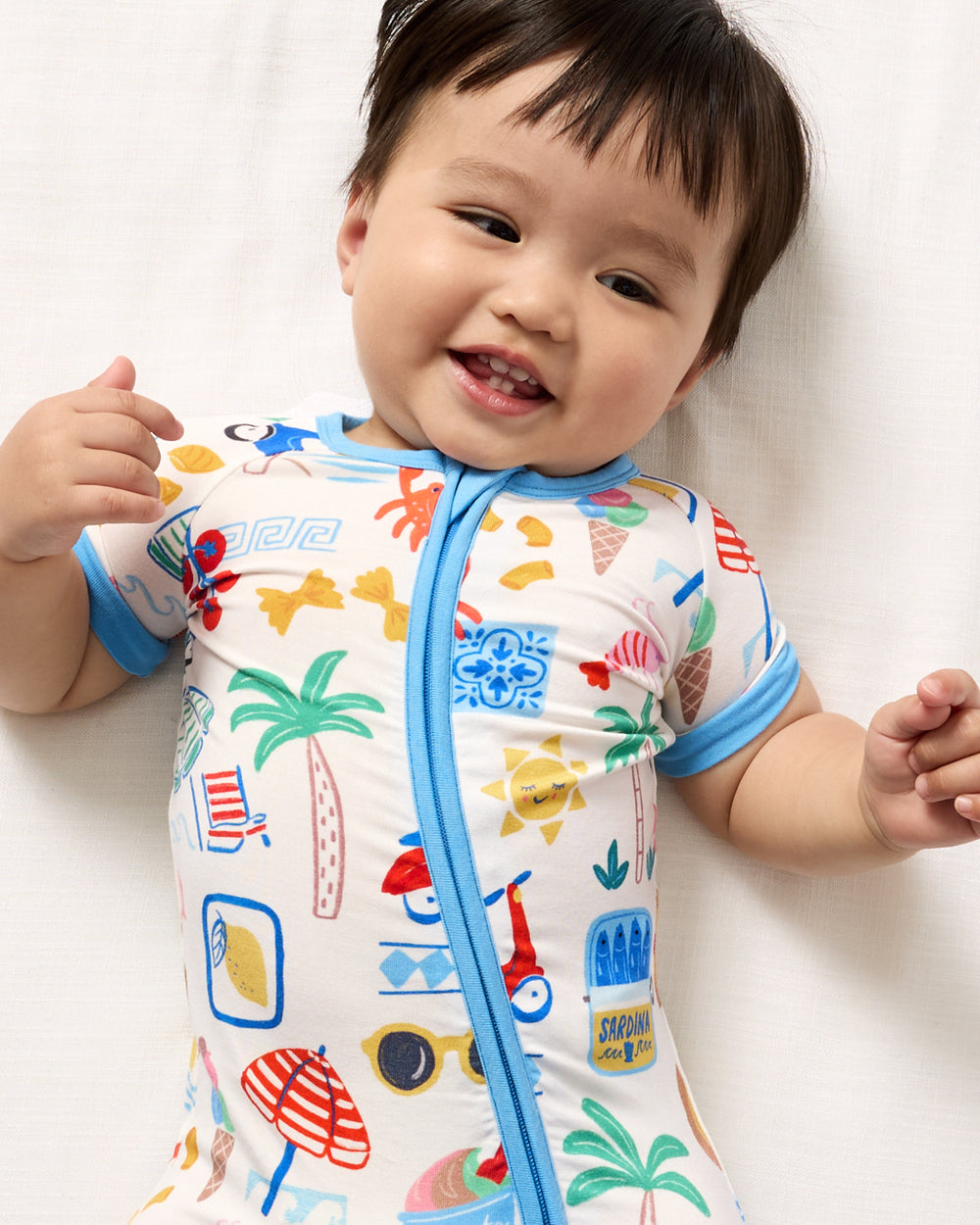 Close up of baby wearing the Ciao Bella Shorty Zippy