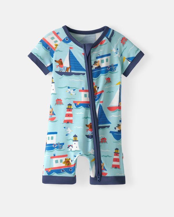 Flat lay of the Nautical Paws Shorty Zippy