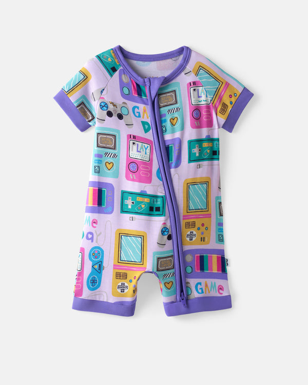 Flat lay of the Purple Game On Shorty Zippy